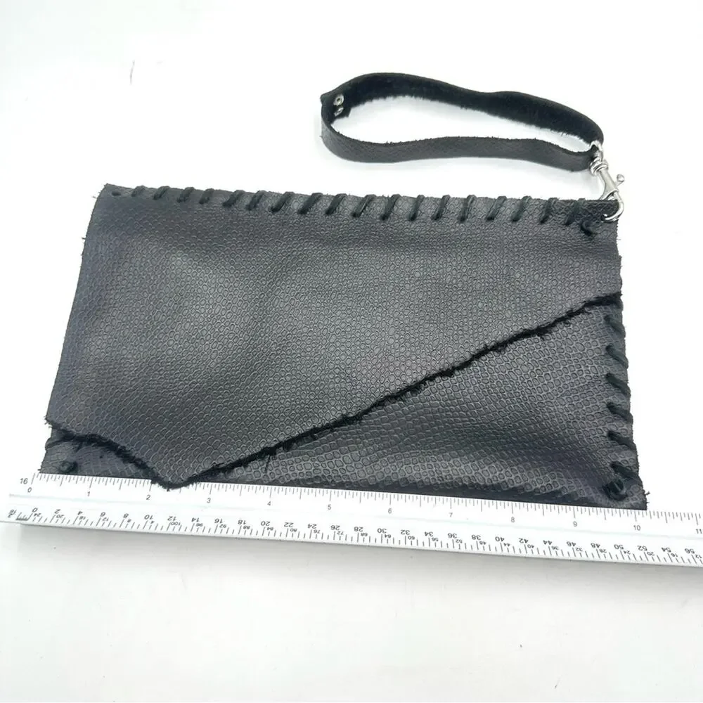 HANDCRAFTED black leather clutch - one of a kind